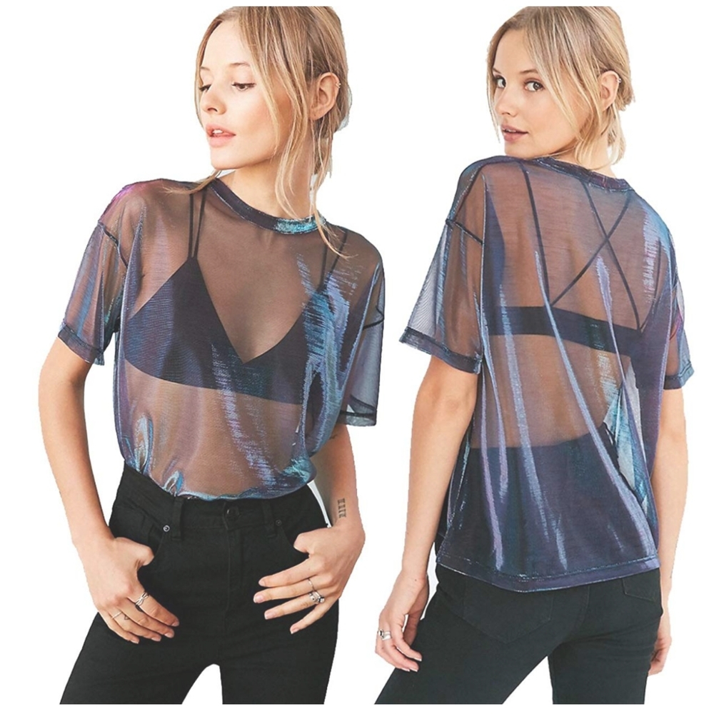 Sheer Mesh Metallic Iridescent Shirt